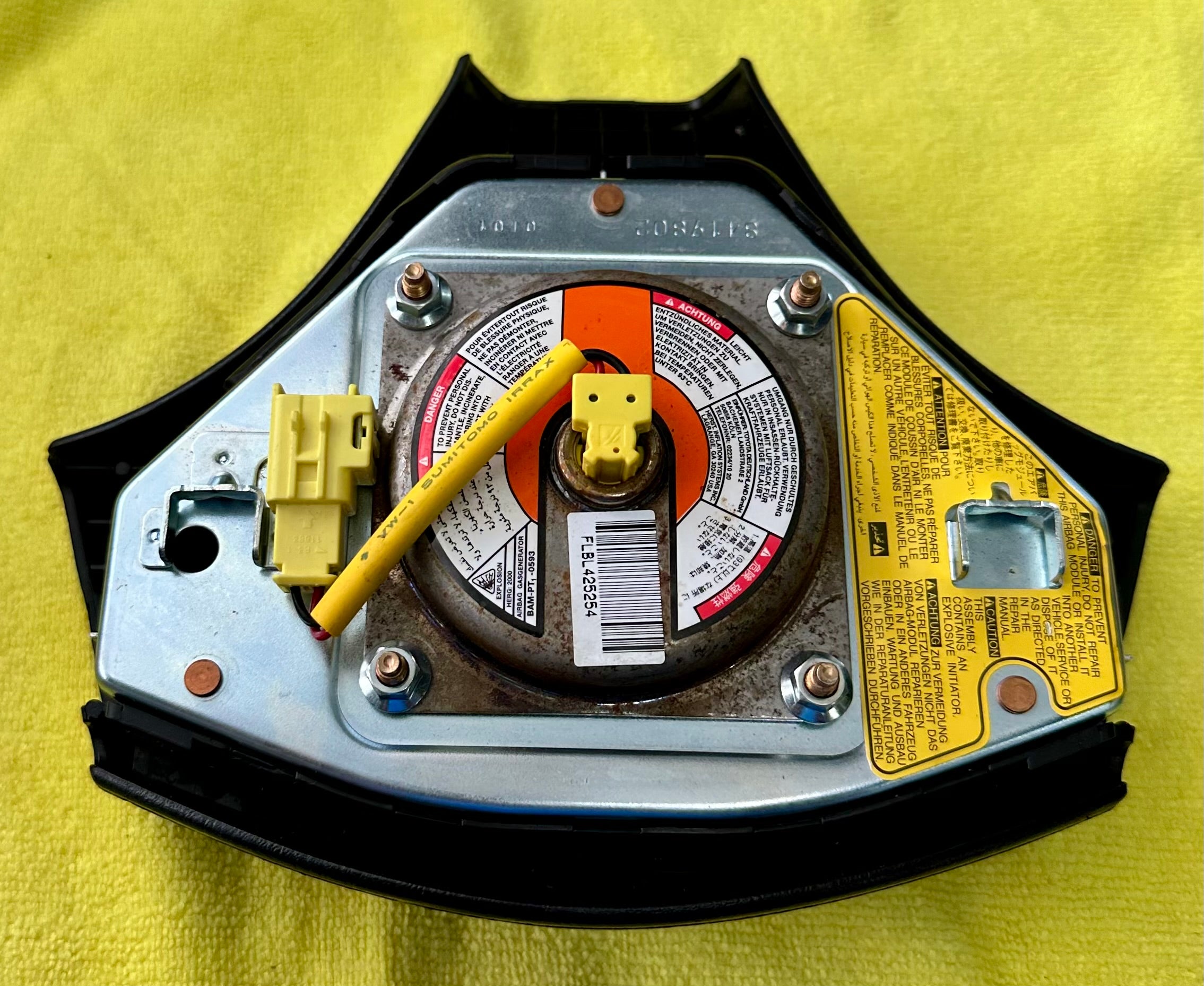 Genuine MK4 Toyota Supra 3-Spoke Steering Wheel Airbag — Inflator & Adapter Harness Included